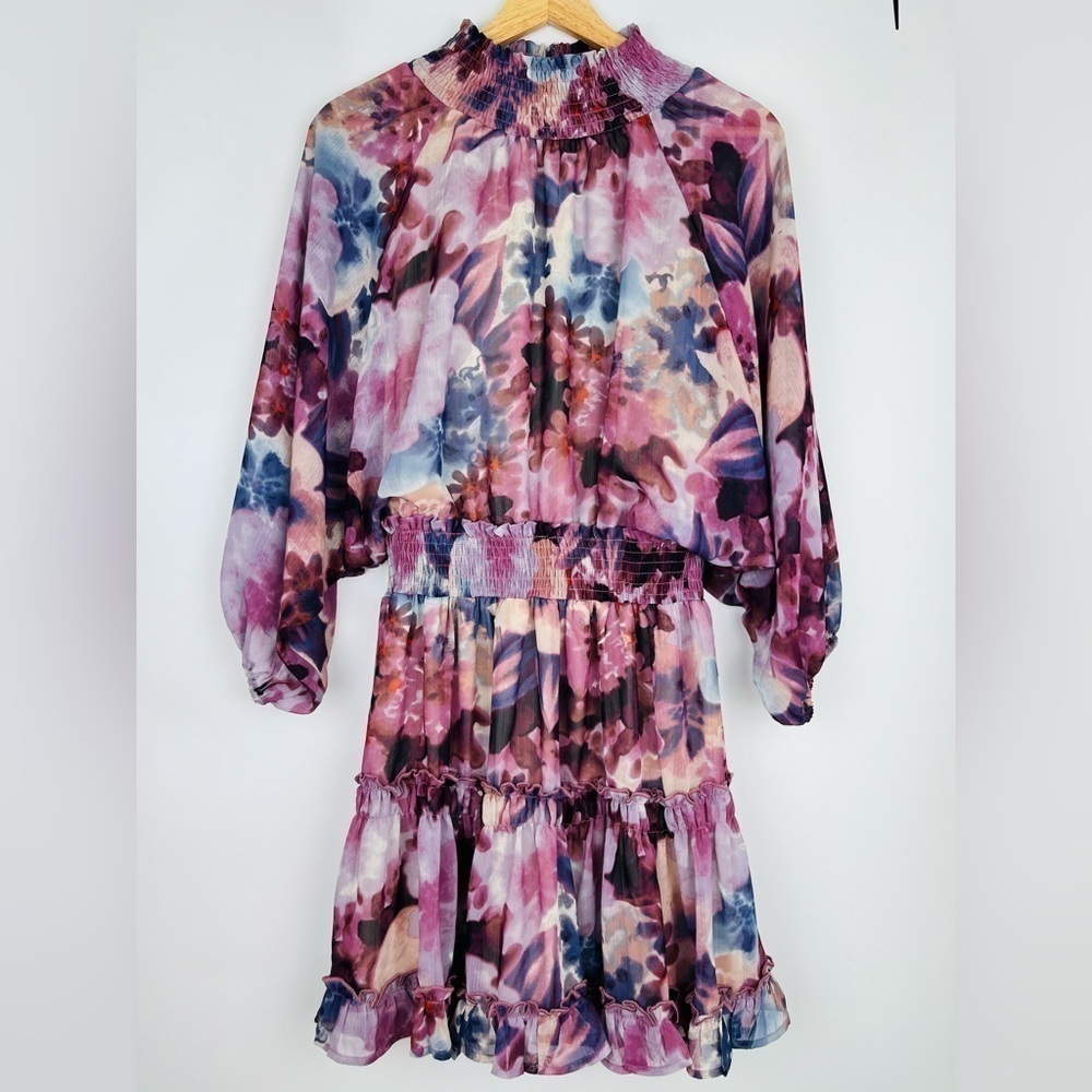BTFL-life Purple Long Sleeve Printed Mock Neck Mini Dress